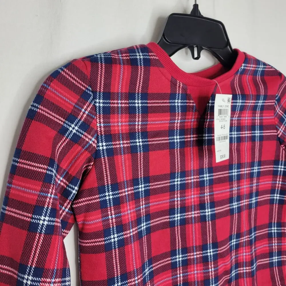 Charter Club Kids Crewneck Top Cardinal Holiday Plaid NWT Boy Girl Size 4-5